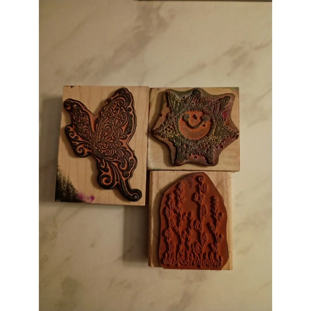 Stampin Up DJ Inkers Inkadinkado Rubber Stamp Lot Butterfly Sun Floral Vintage